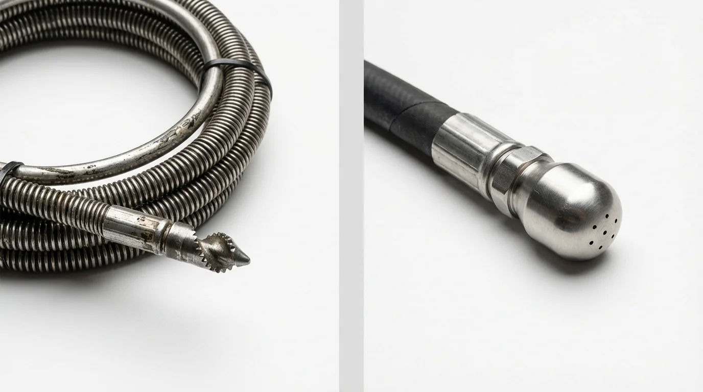 Drain snake cable and hydro jetting nozzle used for drain cleaning in Gaylord, MI