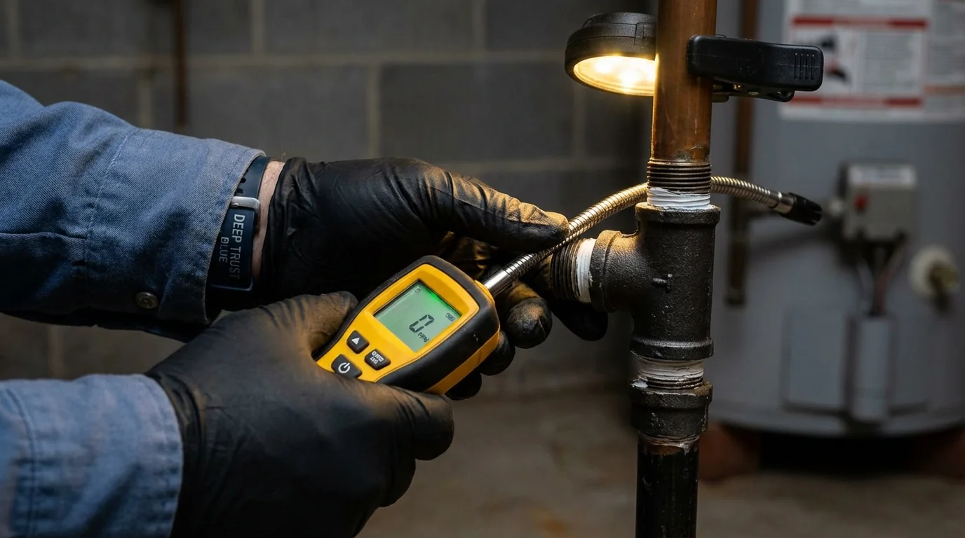 Gas leak detection with electronic sniffer by Johns Plumbing LLC in Gaylord